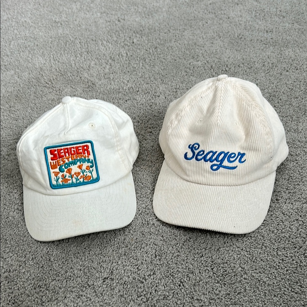 Seager White Caps with Blue Embroidery
